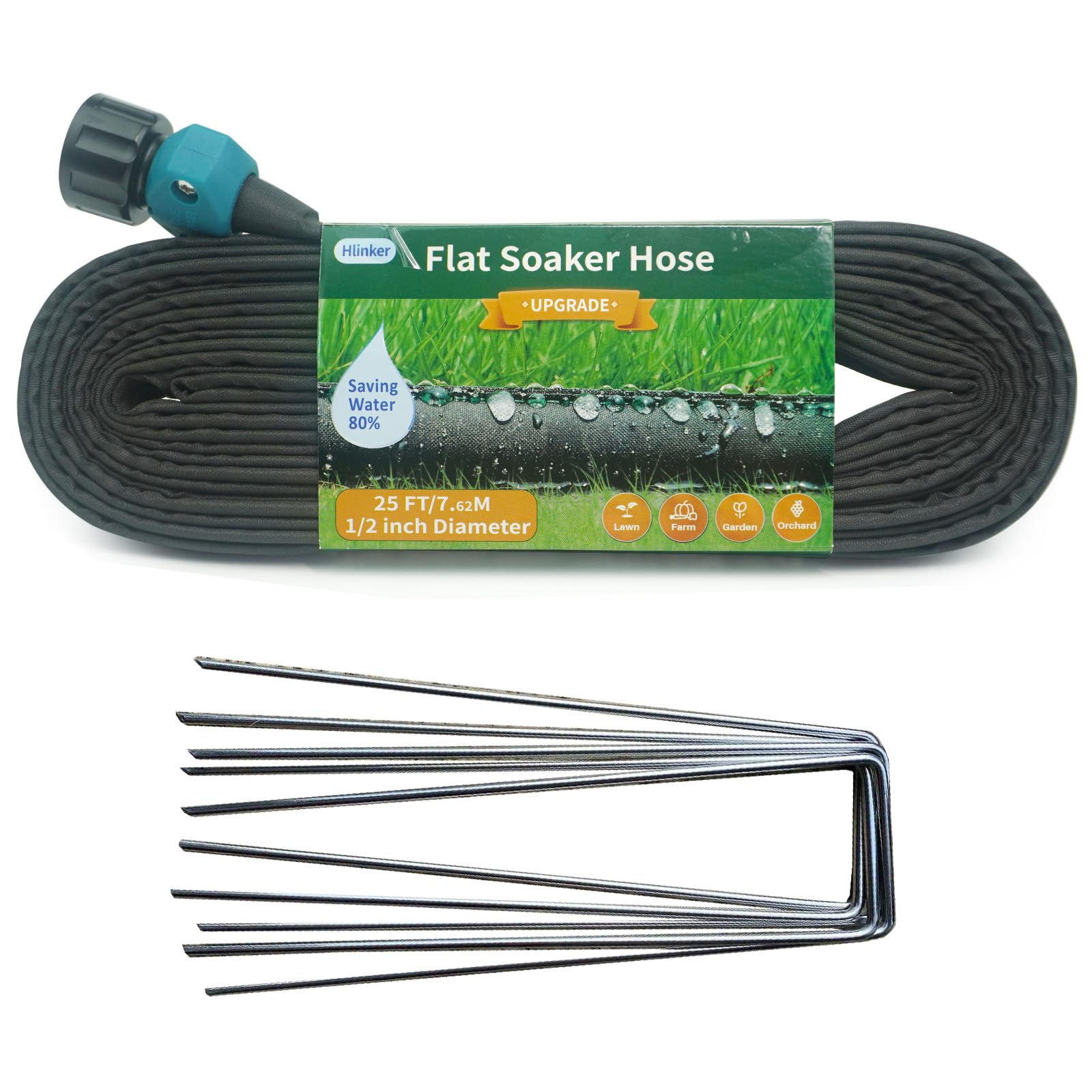 Hlinker 25 ft flat soaker hose in black with connecting ends