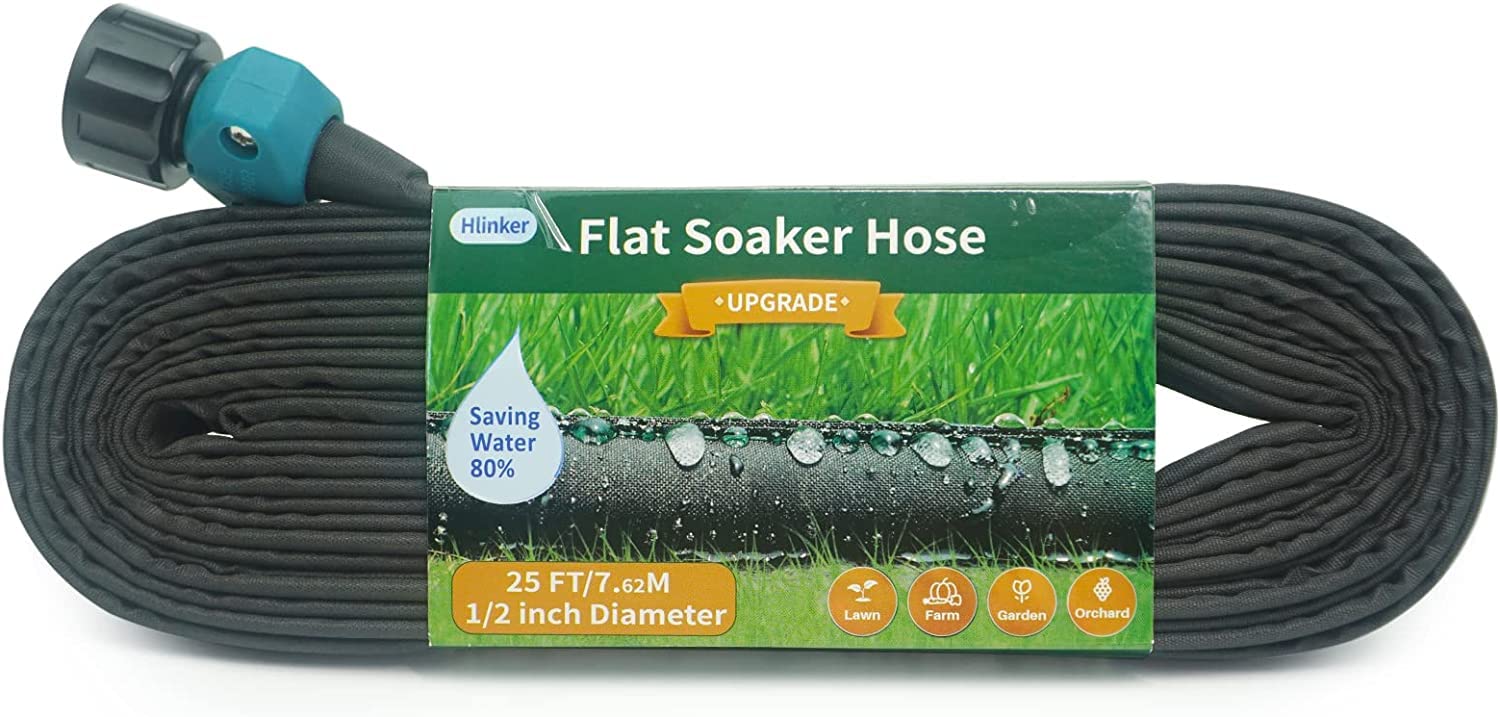 Hlinker Flat Soaker Hose 25FT front view, kink-resistant design