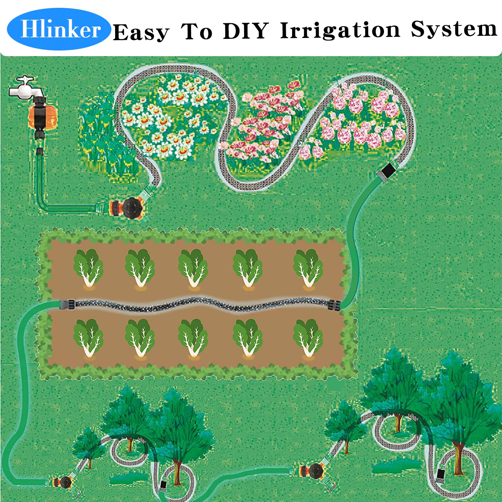 Hlinker Flat Soaker Hose used in a vegetable garden
