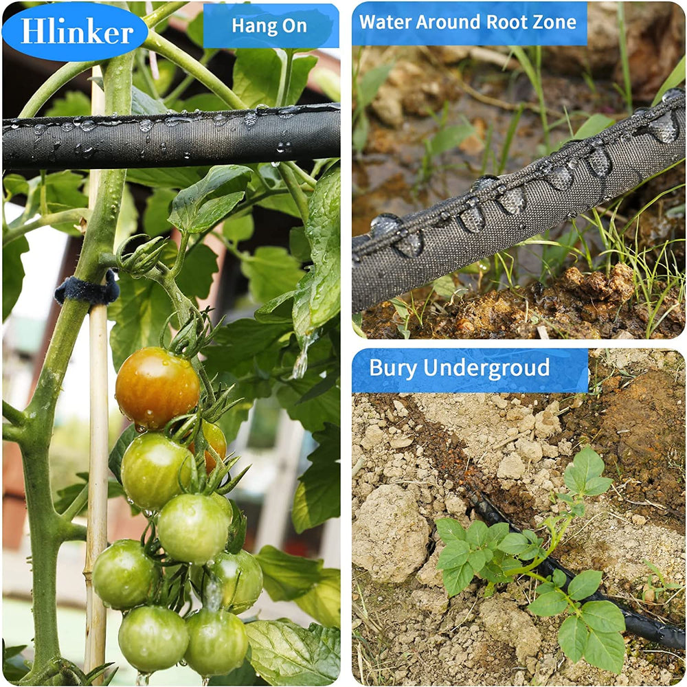 Hlinker soaker hose in use watering garden plants