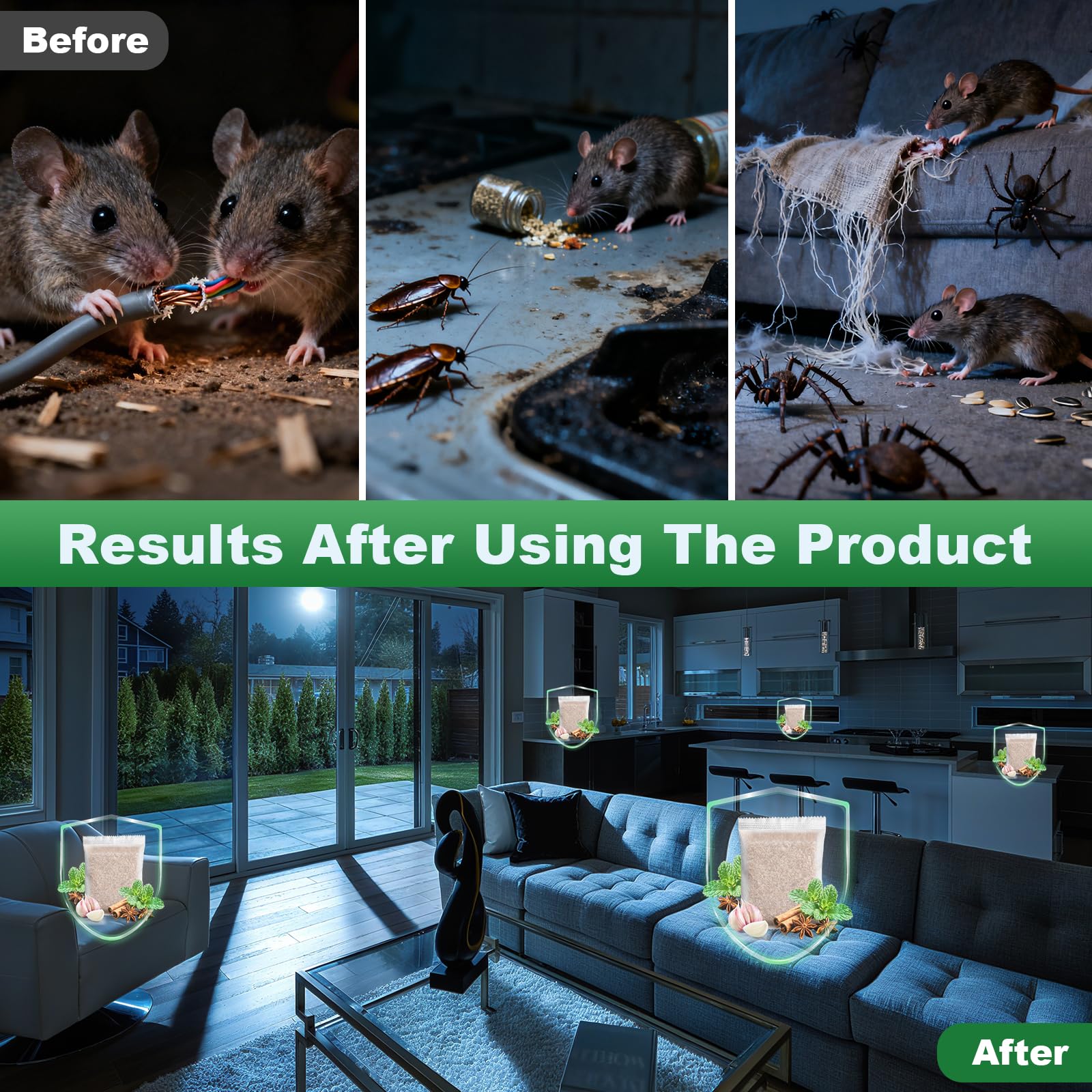 HLISIS Mouse Repellent Pouches placed in a garage