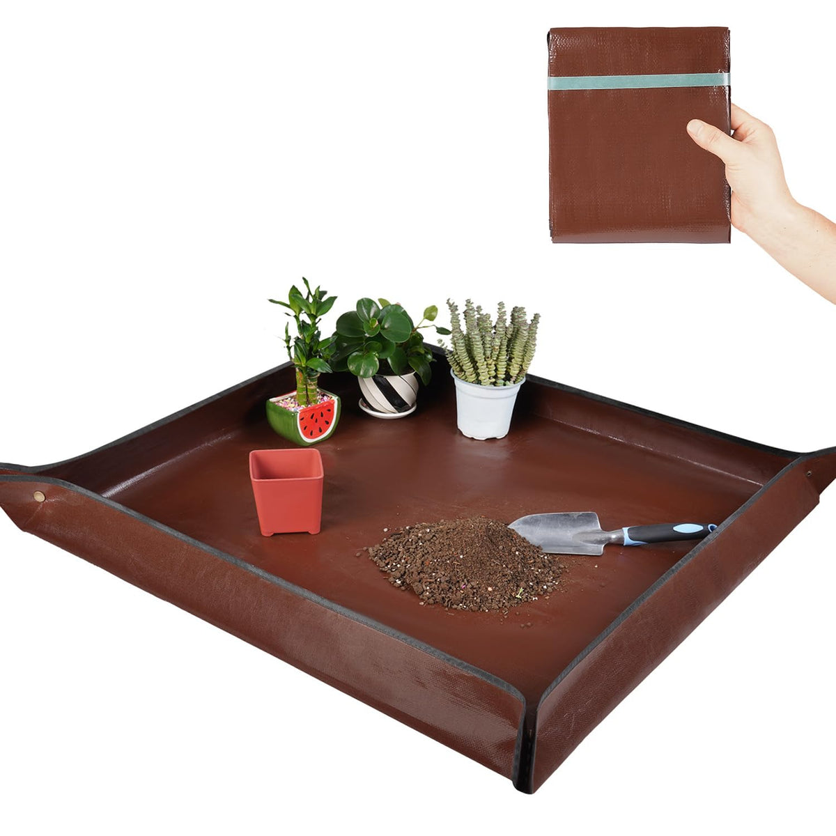 HNXTYAOB Extra Large Potting Mat 39.5" x 39.5" brown front view