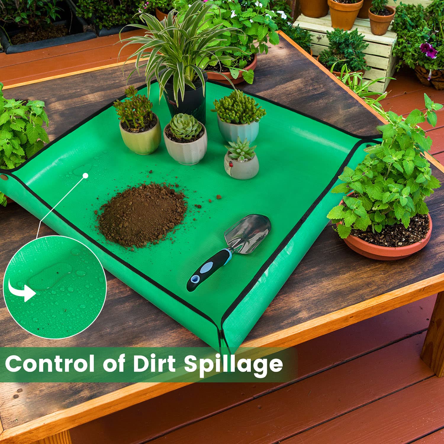 HNXTYAOB repotting mat in use with indoor plants