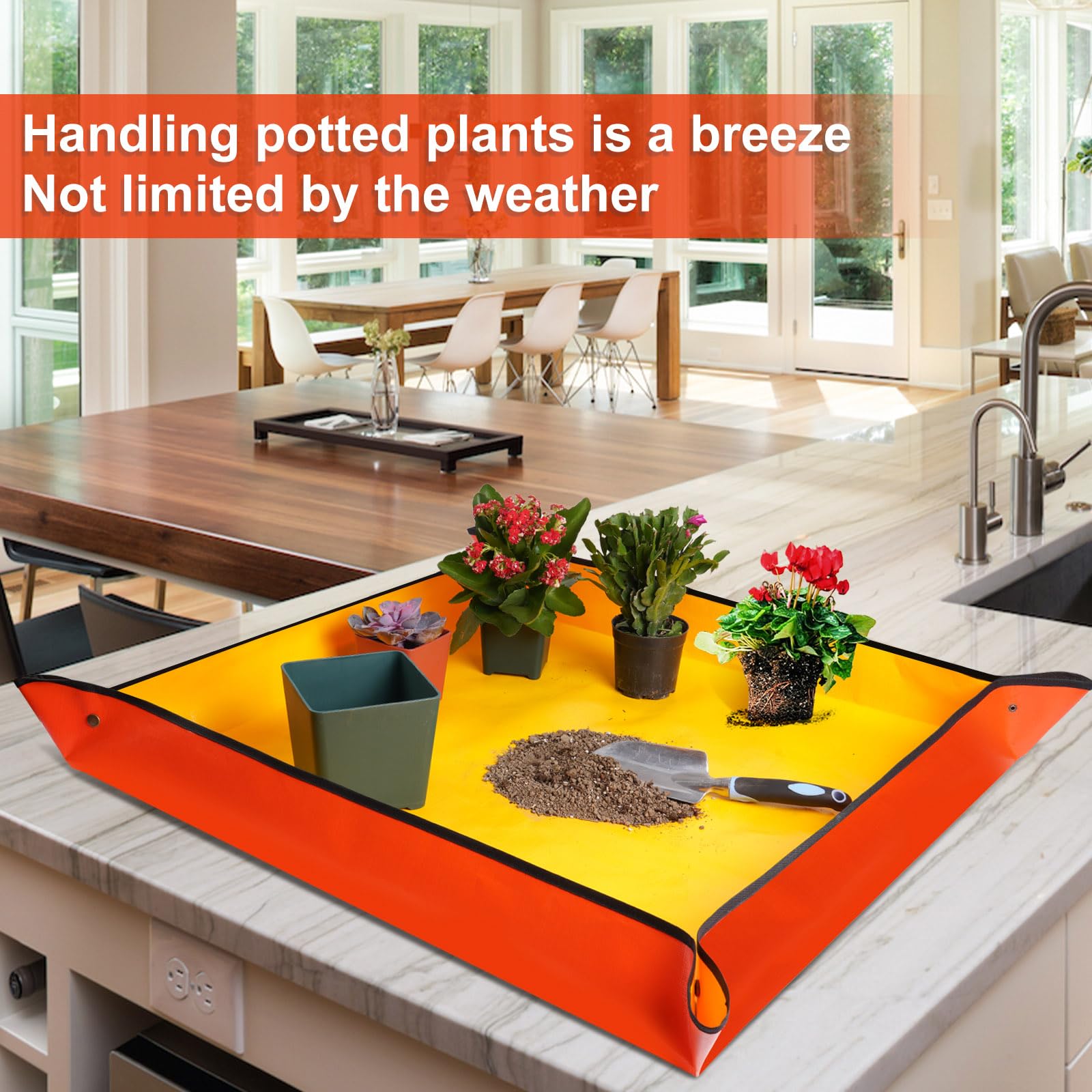 HNXTYAOB Repotting Mat in use with potted plants