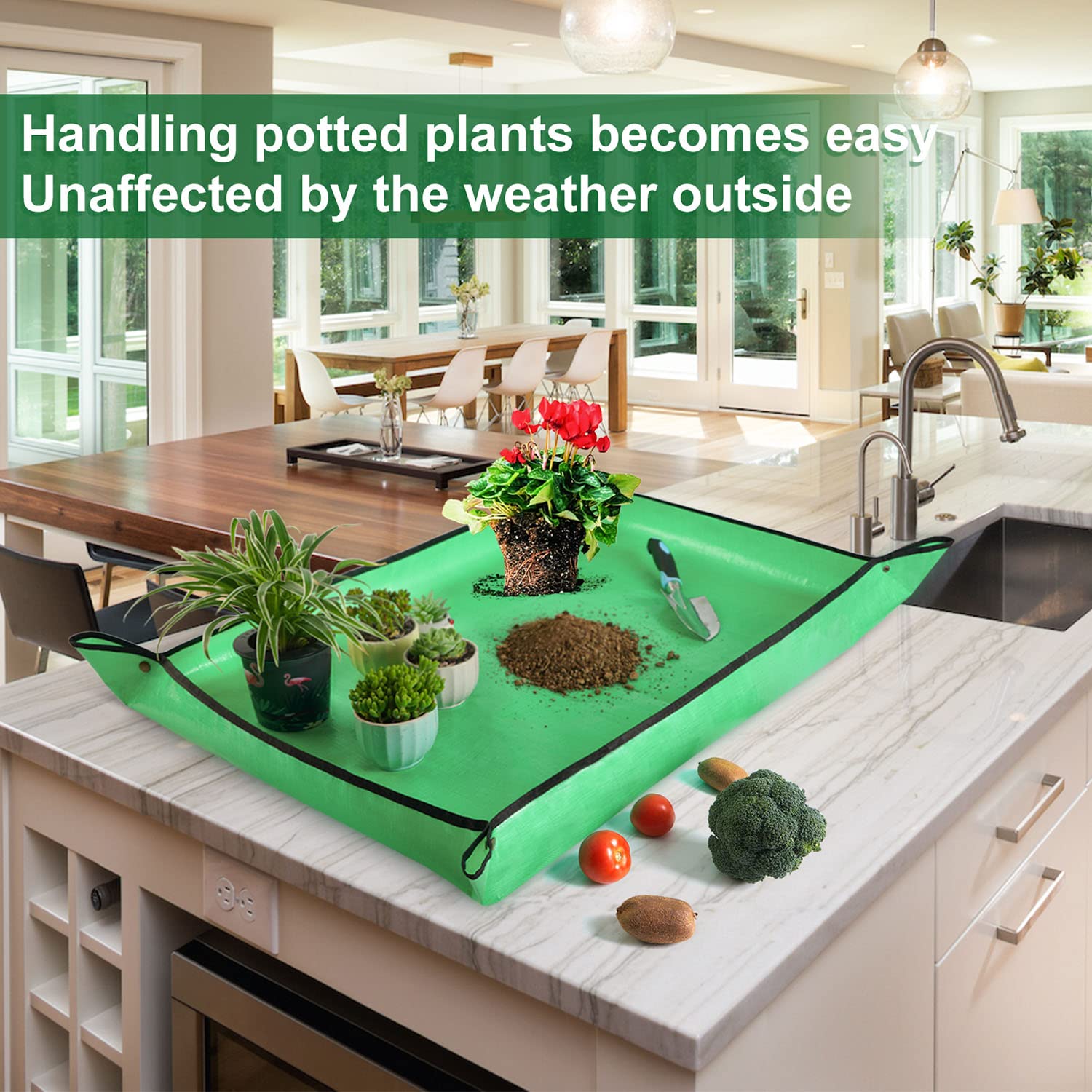 HNXTYAOB repotting mat on a table with potted plants