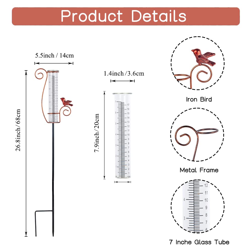 HOBYLUBY Cardinal Rain Gauge with metal stand and stakes
