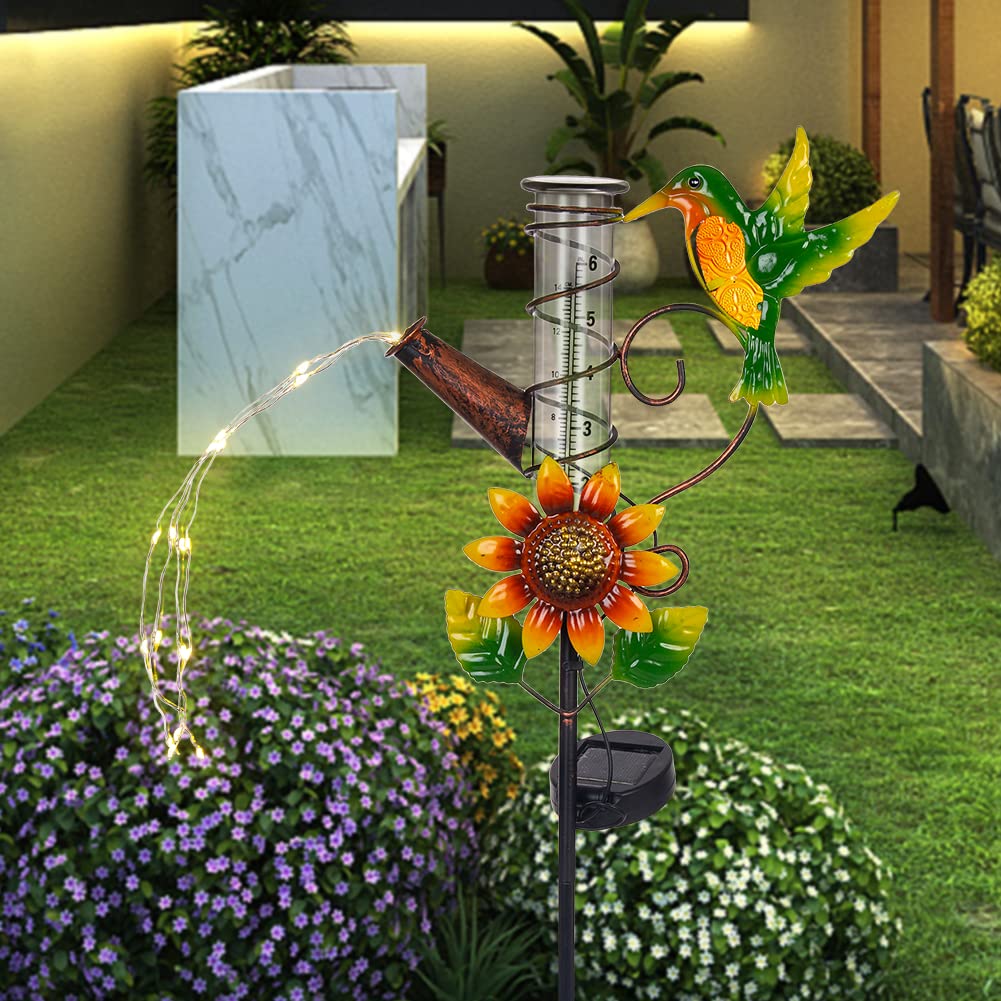 HOBYLUBY Decorative Rain Gauge with flowers and leaves