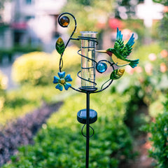 HOBYLUBY Hummingbird Rain Gauge with colorful LED lights at night