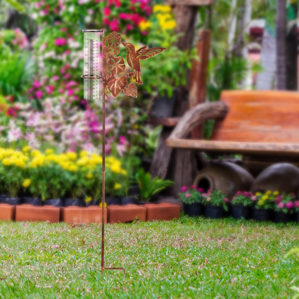 HOBYLUBY rain gauge with brown hummingbird design