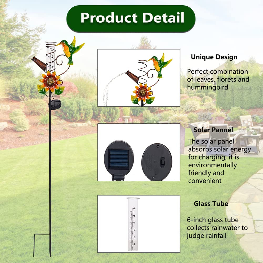 HOBYLUBY Rain Gauge with hummingbird detail in garden setting