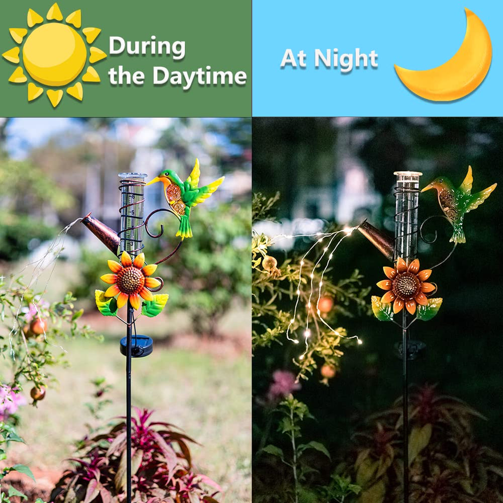 HOBYLUBY Solar Rain Gauge illuminated at night