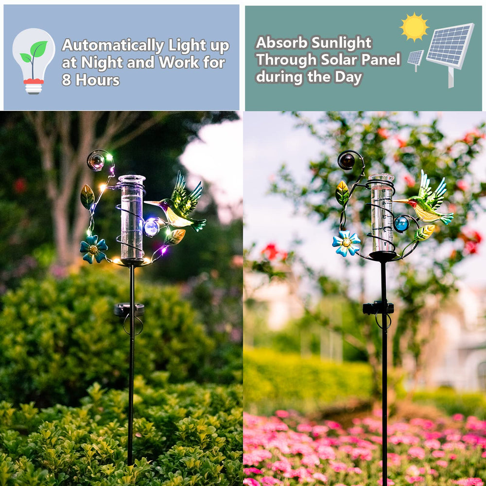 HOBYLUBY solar rain gauge in a garden setting