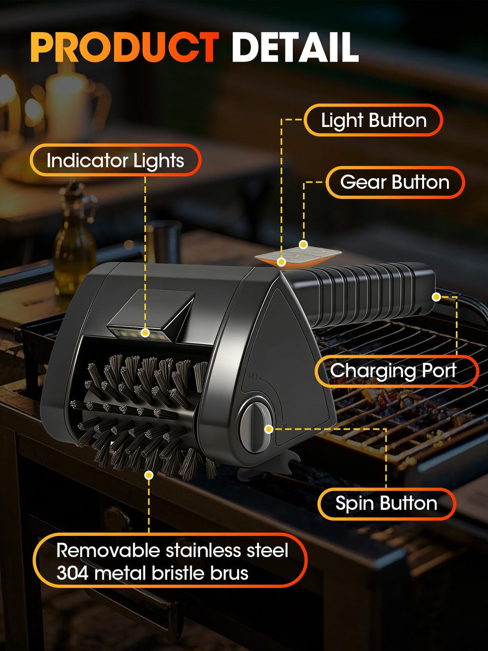 Hodeezaiiw Electric Grill Brush ergonomic handle design