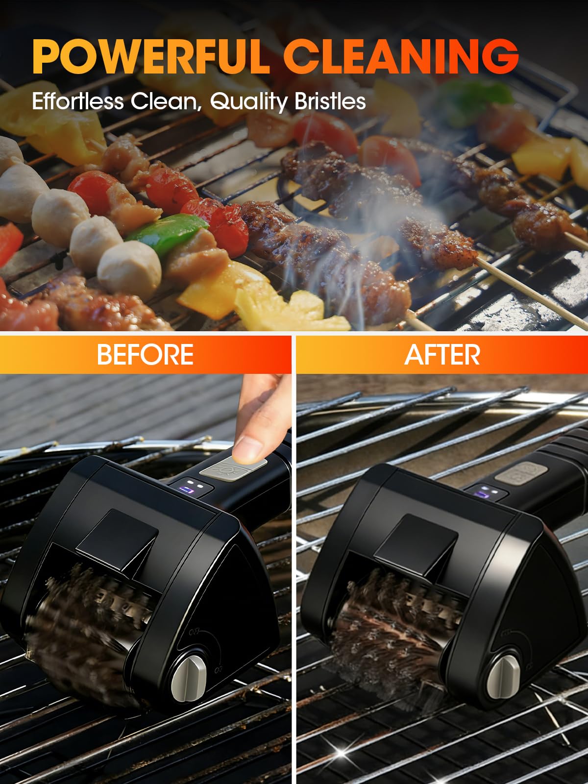 Hodeezaiiw Electric Grill Brush showing LED display and buttons