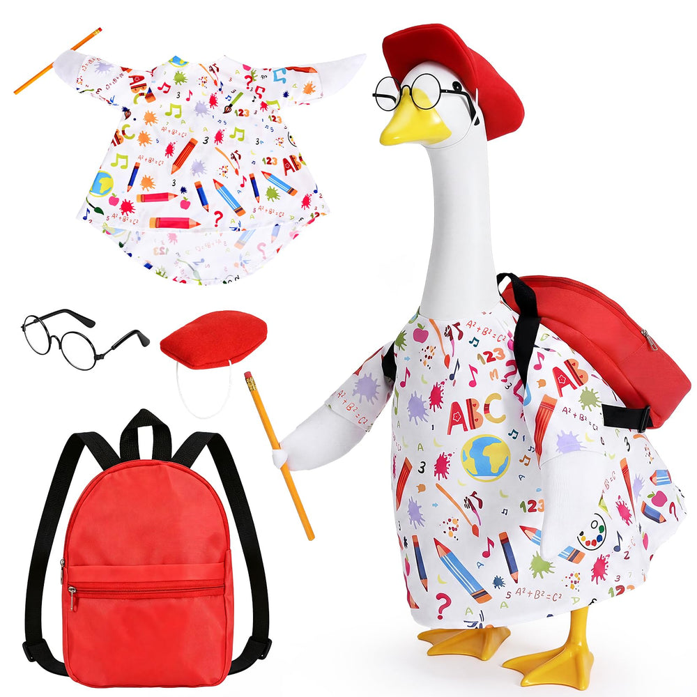 Hodola Back to School Goose Outfit with red hat and backpack