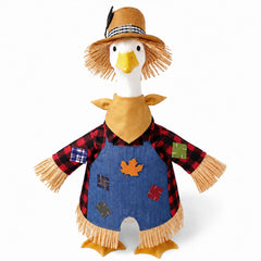 Hodola Fall Scarecrow Outfit for 23-inch lawn goose with plaid shirt and straw hat