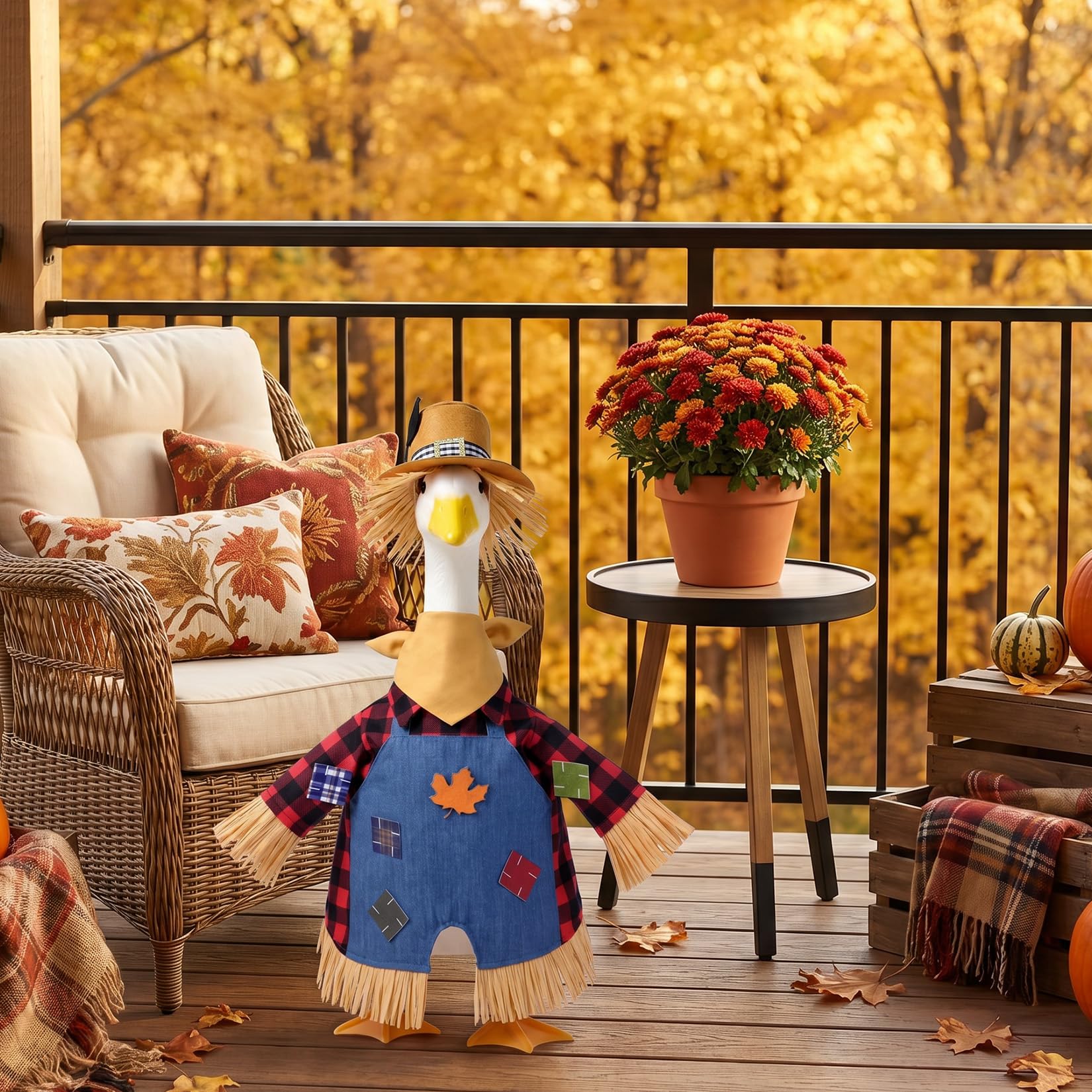 Hodola scarecrow outfit featuring stiff-brimmed straw hat and plaid shirt