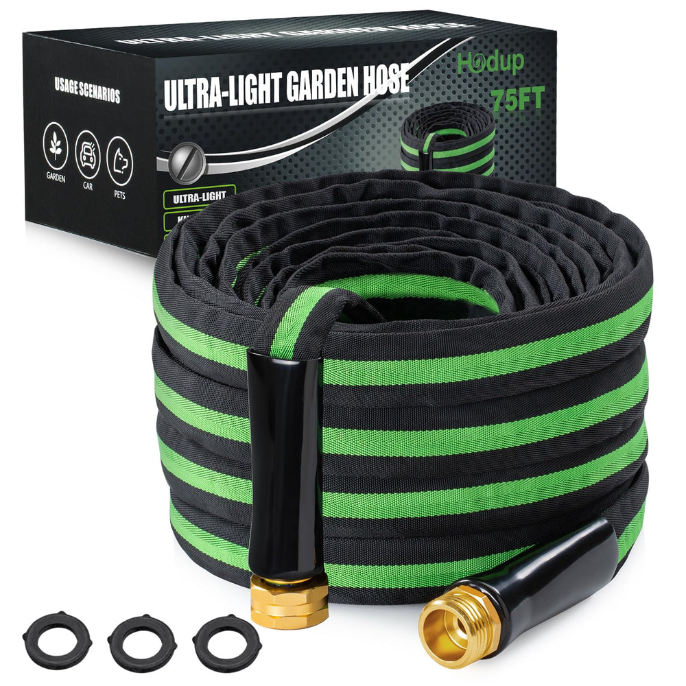 HODUP 75FT black-green garden water hose front view