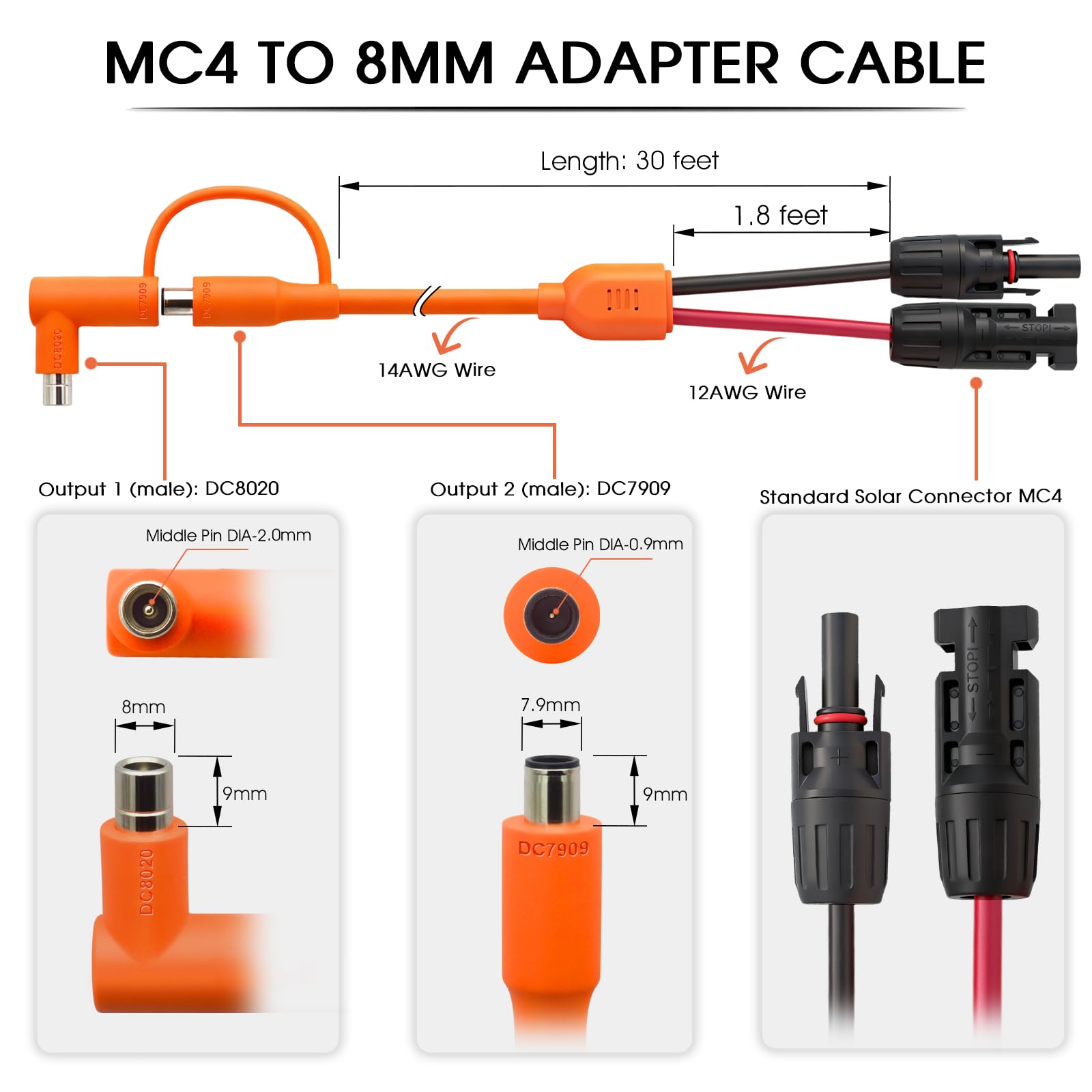Hoeine 30FT MC4 to DC adapter cable in packaged form