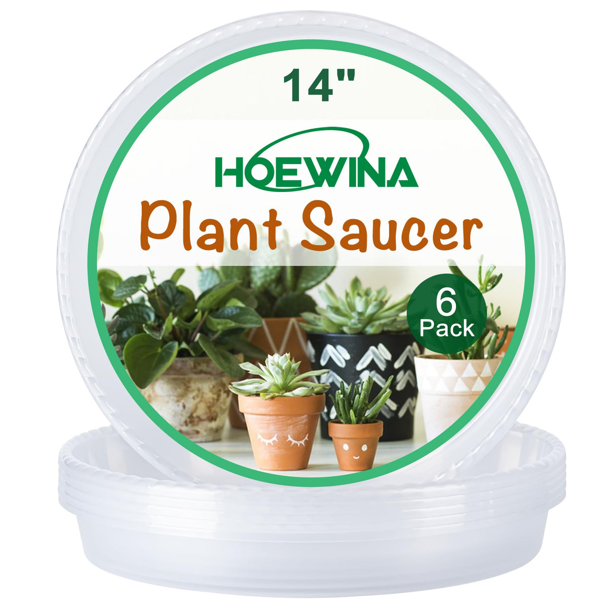 Hoewina 14 Inch plant saucer tray clear front view