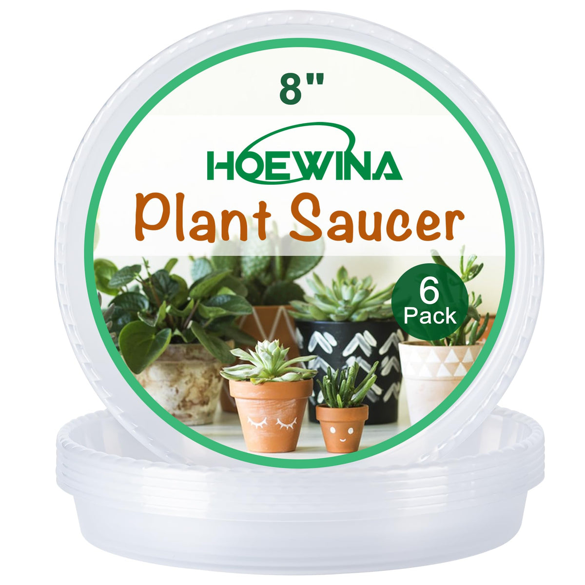 Hoewina 8 inch plant saucer tray clear front view