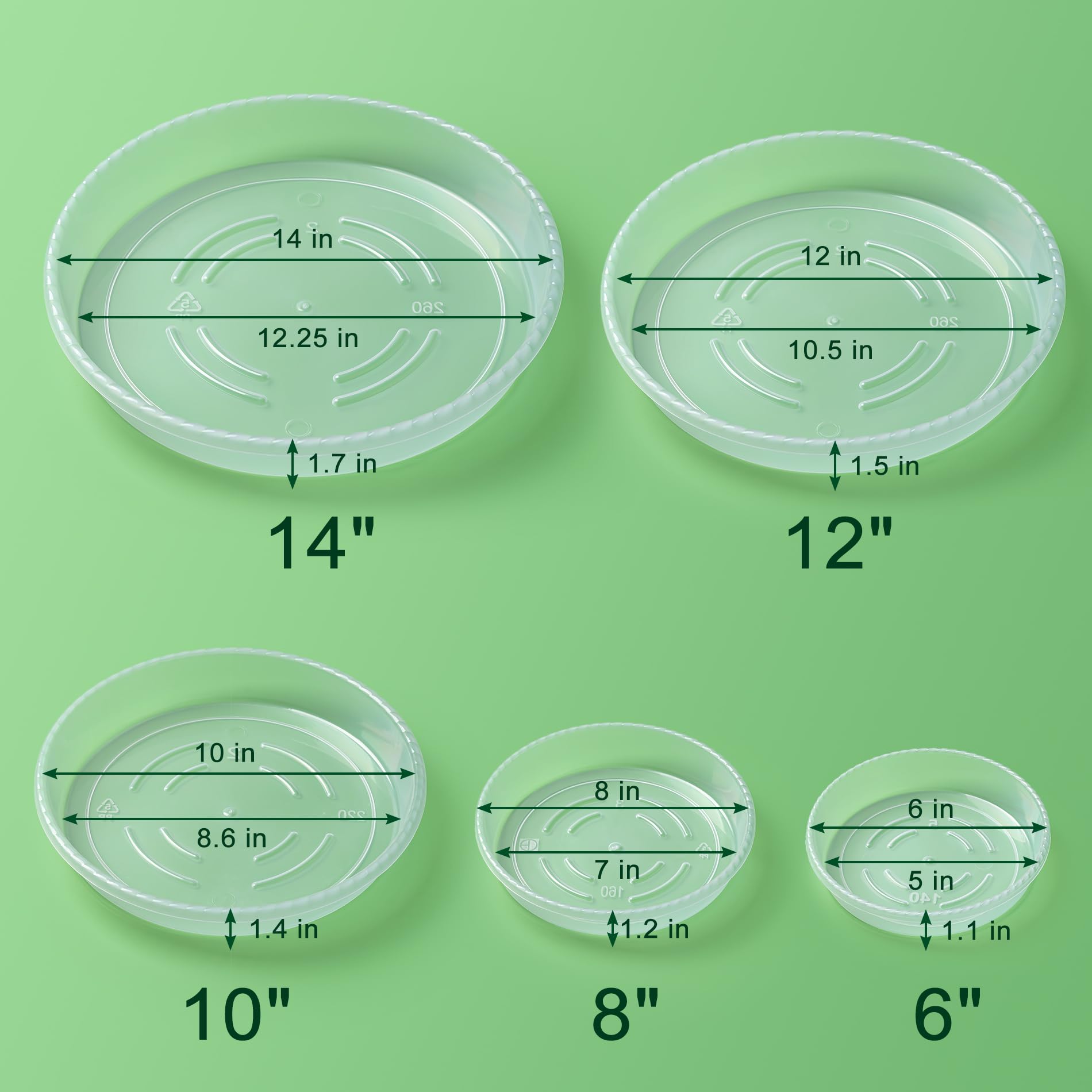 Hoewina package of 6 plant saucer trays displayed