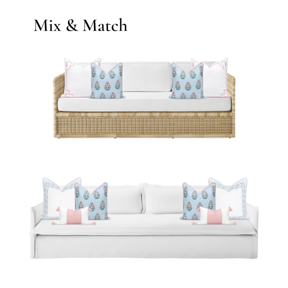 Hofdeco Premium 18x18 pillow cover displayed on a patio furniture