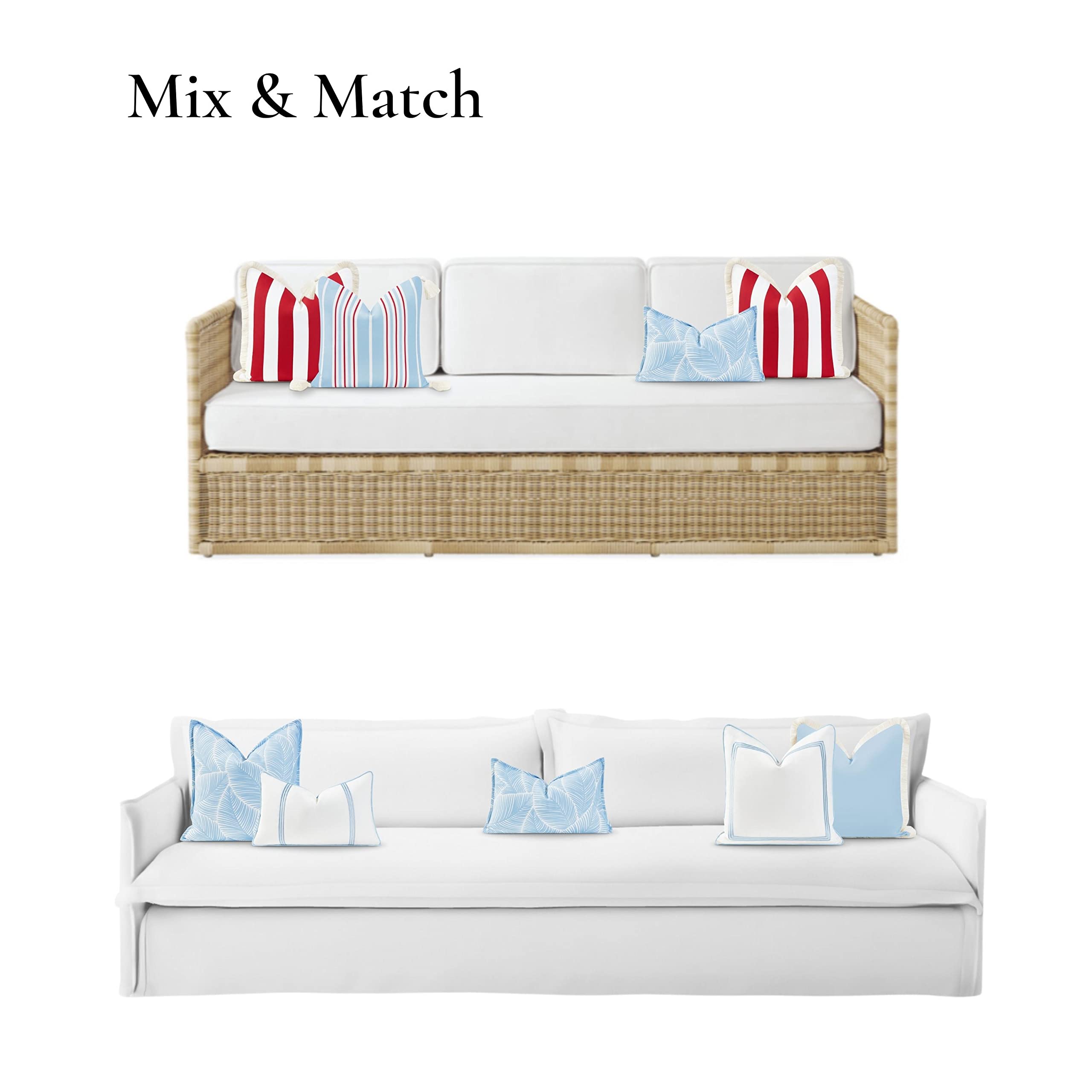 Hofdeco Premium Coastal Lumbar Pillow Cover displayed on a patio bench