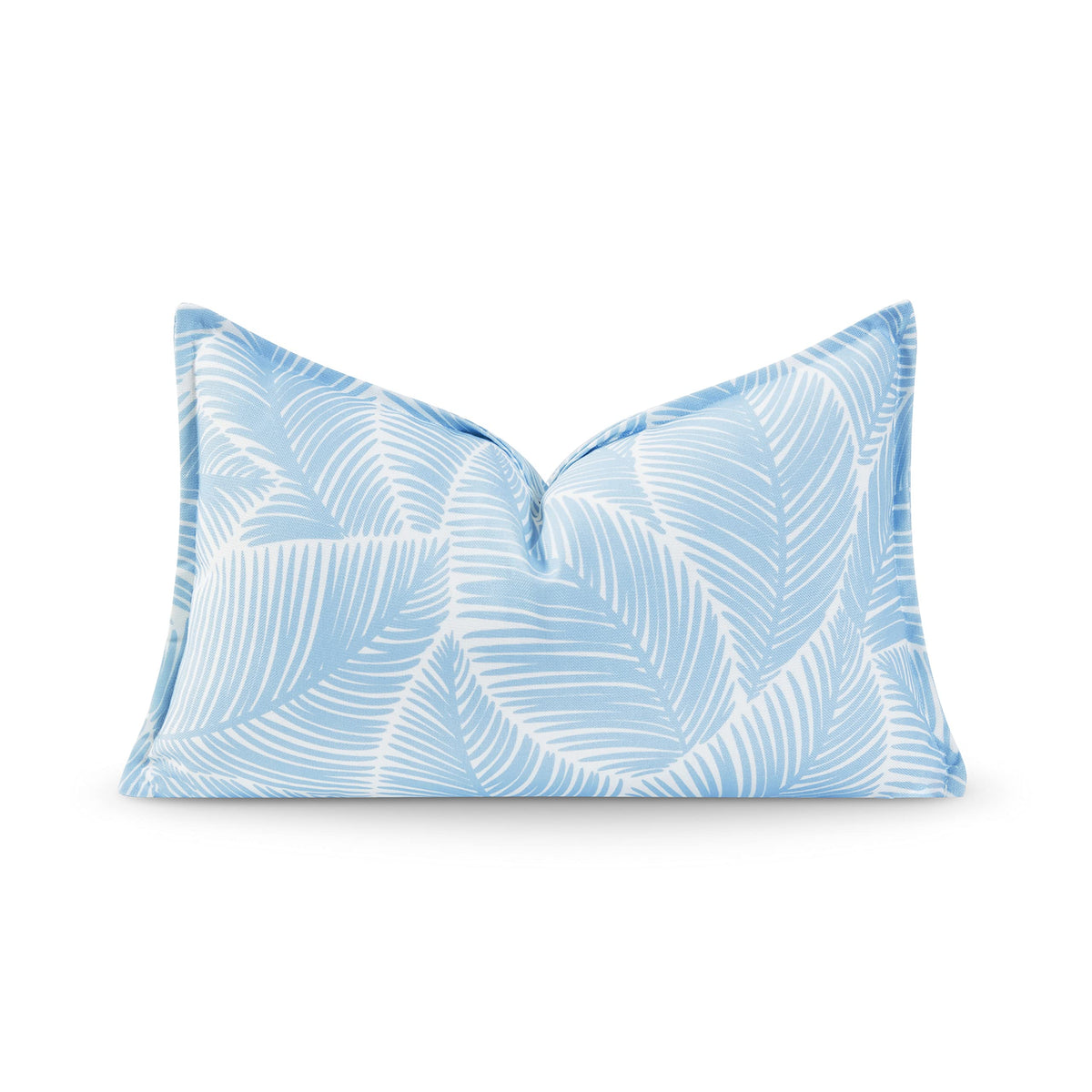 Hofdeco Premium Coastal Lumbar Pillow Cover front view with baby blue palm leaf design