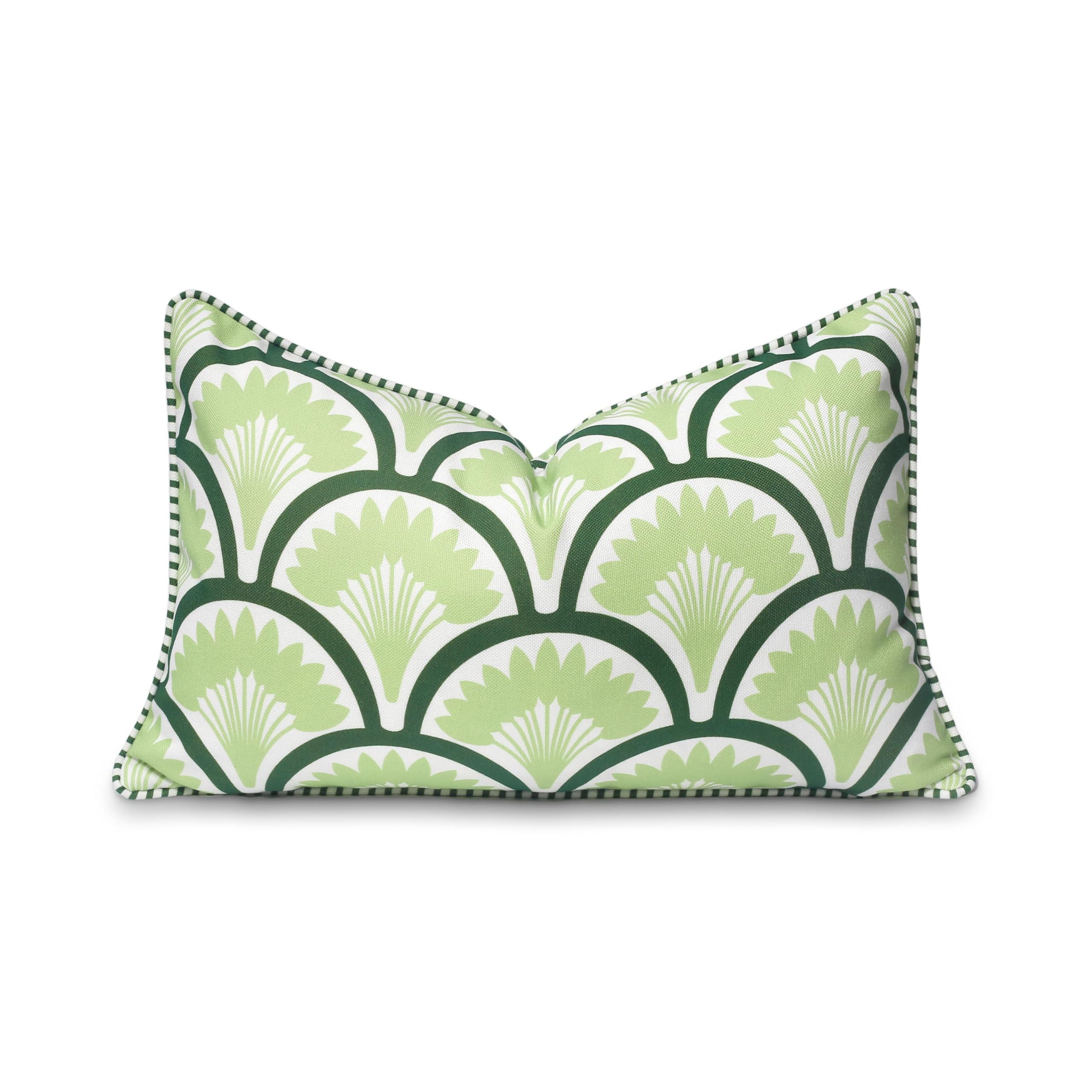 Hofdeco Premium Coastal Lumbar Pillow Cover front view with tropical ravenala palm tree design