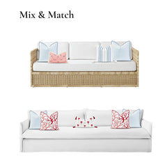Hofdeco Premium Coastal Pillow Cover on a patio bench