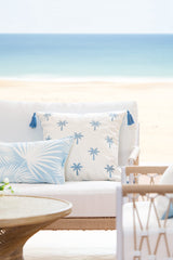 Hofdeco Premium Lumbar Pillow Cover 12x20 baby blue with palm leaf pattern back view