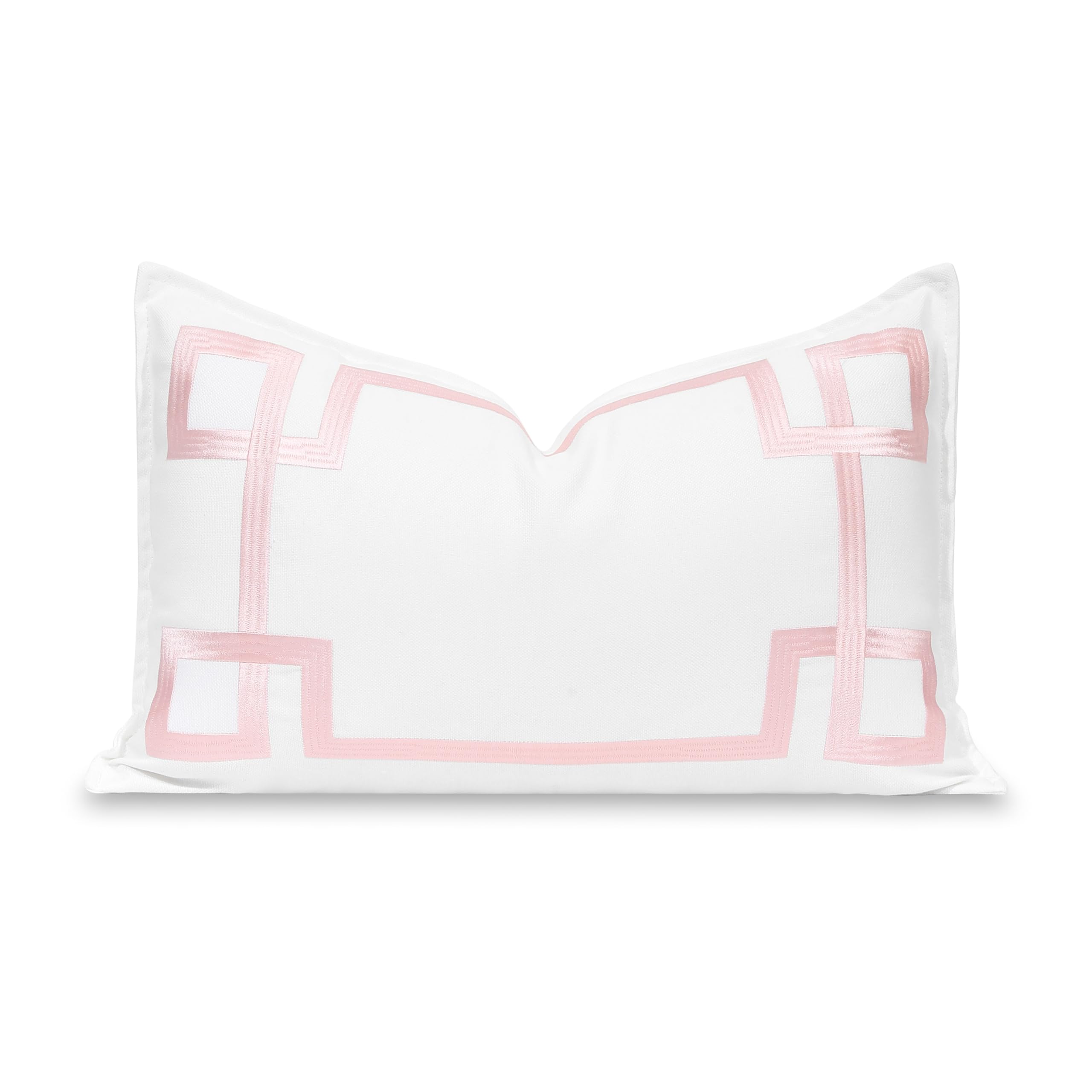 Hofdeco Premium Lumbar Pillow Cover 12x20 Blush Pink Greek Key front view