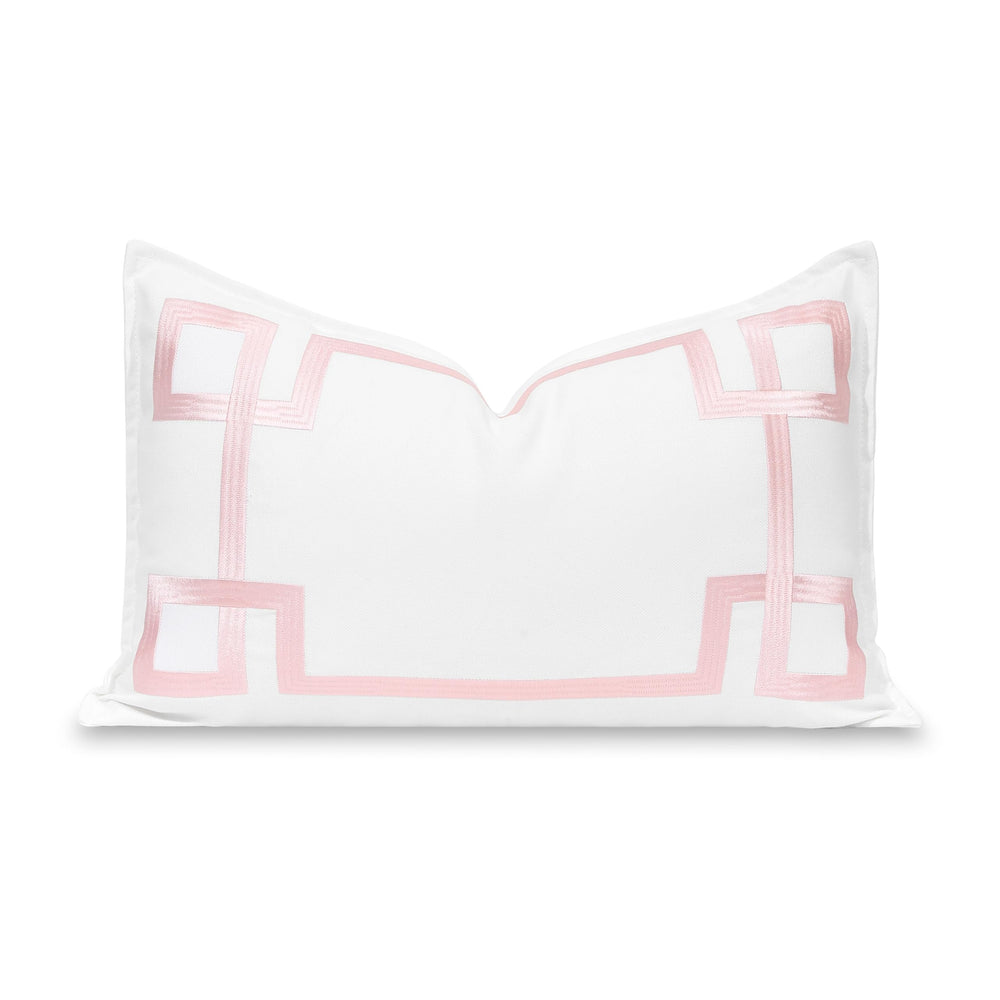 Hofdeco Premium Lumbar Pillow Cover 12x20 Blush Pink Greek Key front view