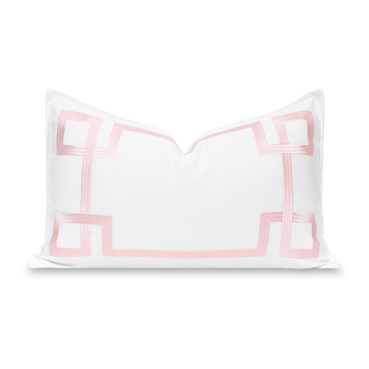 Hofdeco Premium Lumbar Pillow Cover 12x20 Blush Pink Greek Key front view