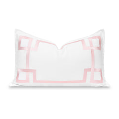 Hofdeco Premium Lumbar Pillow Cover 12x20 Blush Pink Greek Key front view