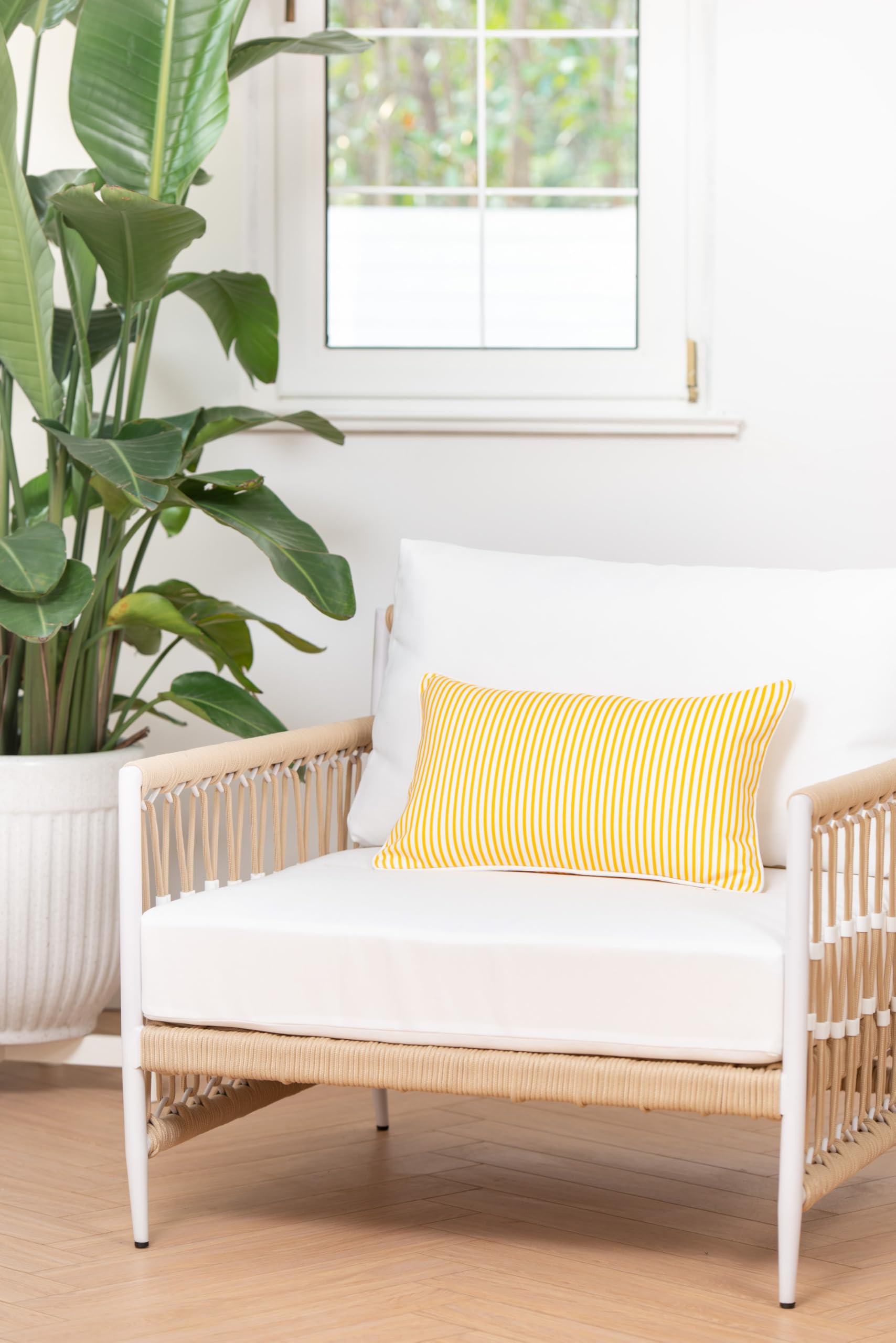 Hofdeco Premium Lumbar Pillow Cover on patio furniture