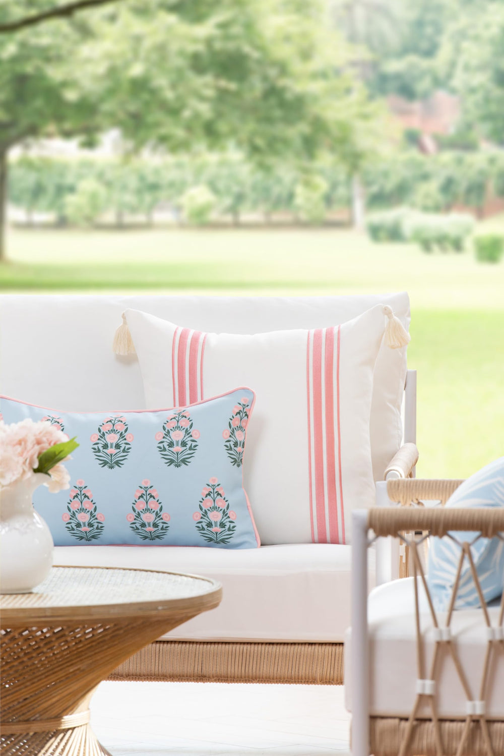 Hofdeco Premium Lumbar Pillow Cover with blush pink piping
