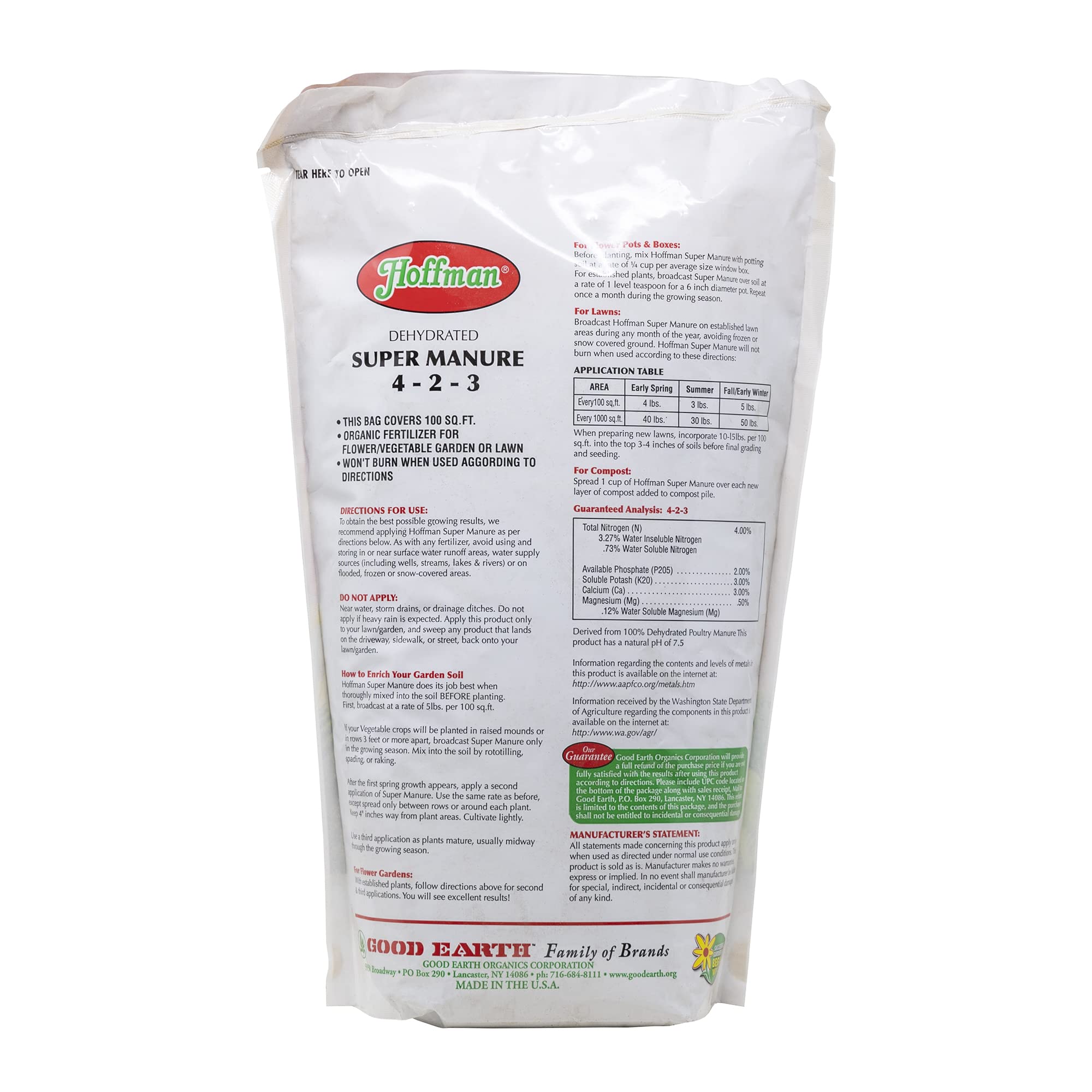 Hoffman 20505 Dehydrated Super Manure back packaging