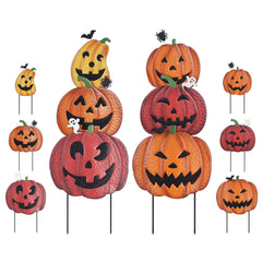 Hogardeck 36" metal pumpkin garden stake with funny face, front view
