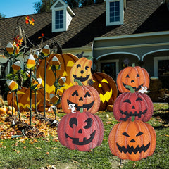 Hogardeck 36" pumpkin stakes displayed in a patio area