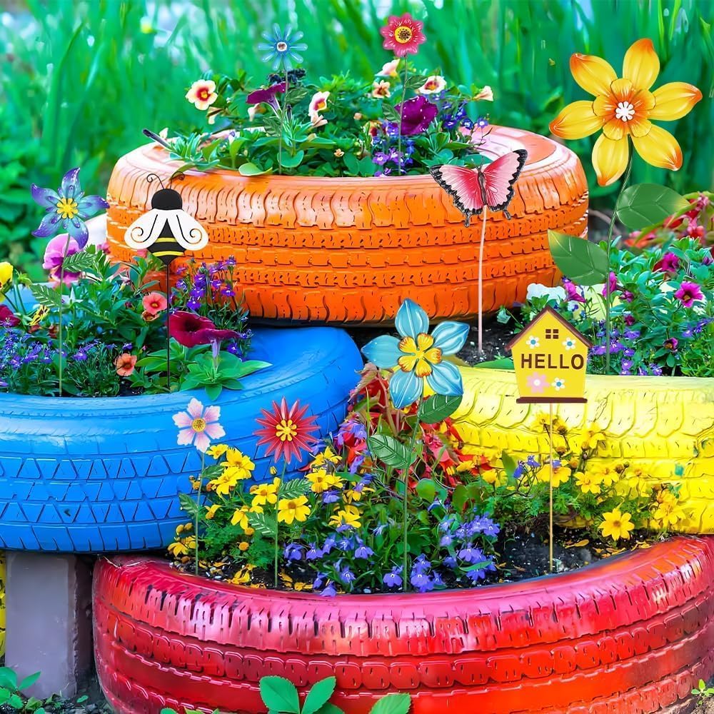 hogardeck decorative garden stakes displayed in a sunny garden
