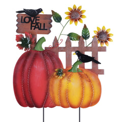 hogardeck decorative garden stakes with pumpkins and sunflowers, front view