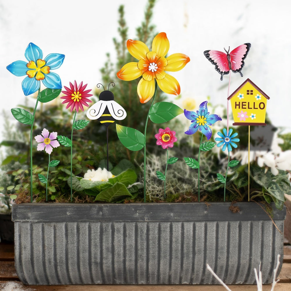 hogardeck garden stakes in a planter on a porch