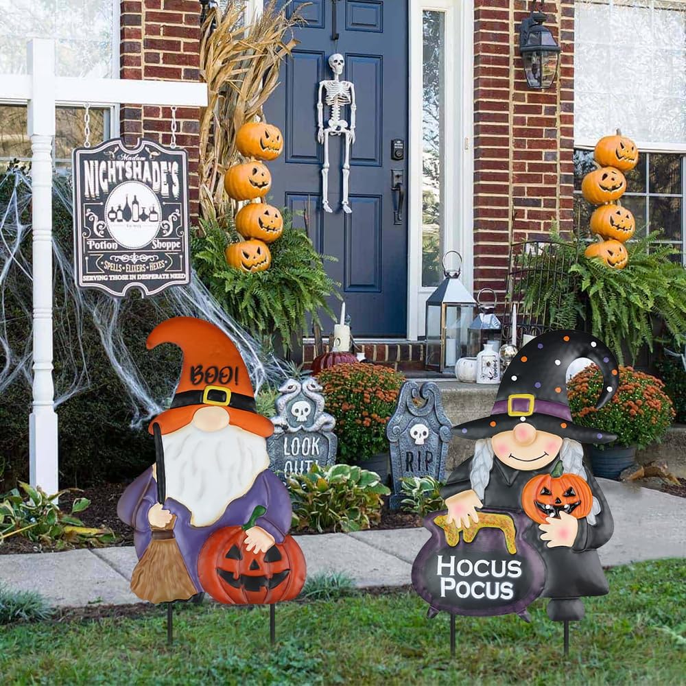hogardeck Halloween Garden Stakes, witch with HOCUS POCUS cauldron