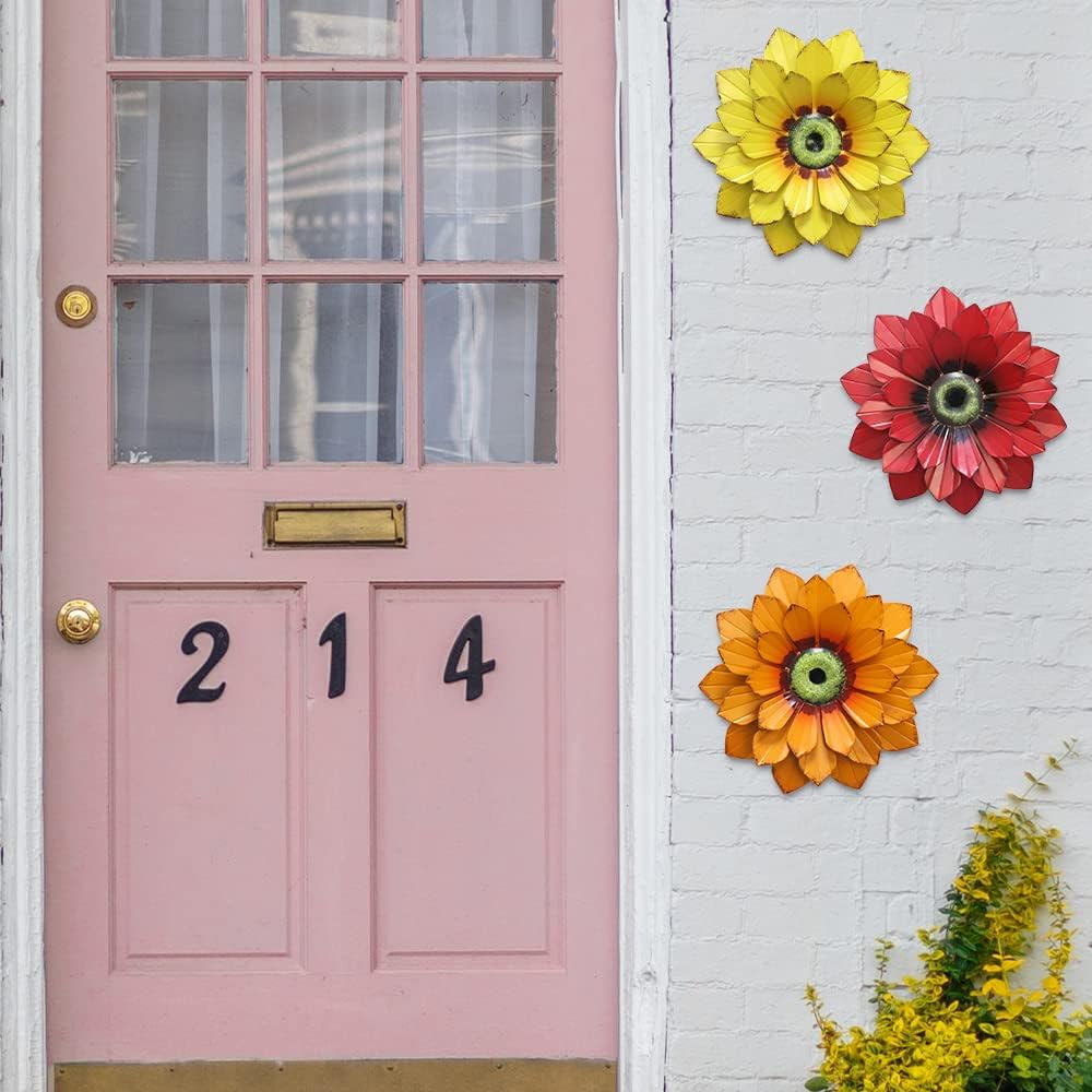 hogardeck Metal Flower Wall Decor on a garden wall