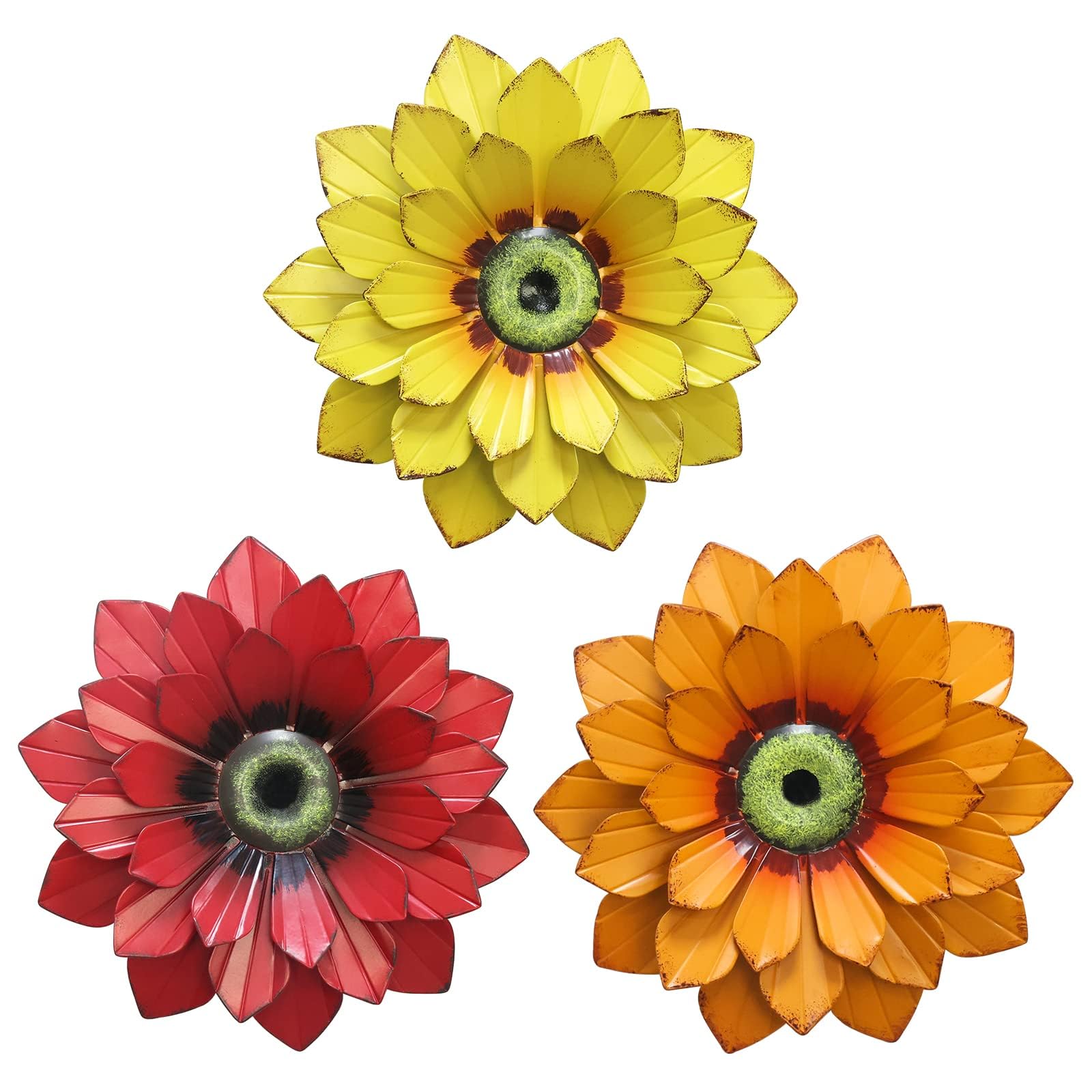 hogardeck Metal Flower Wall Decor - red and orange flowers front view