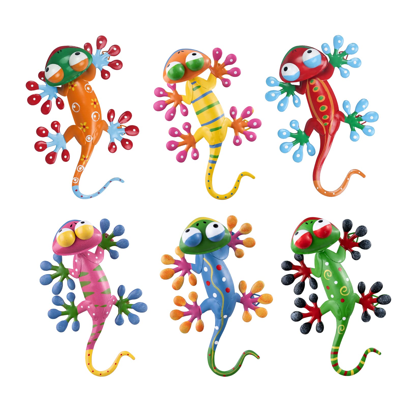 hogardeck metal gecko wall decor set of 6, vibrant colours