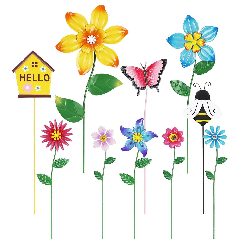 hogardeck set of 10 metal flower garden stakes in vibrant colours