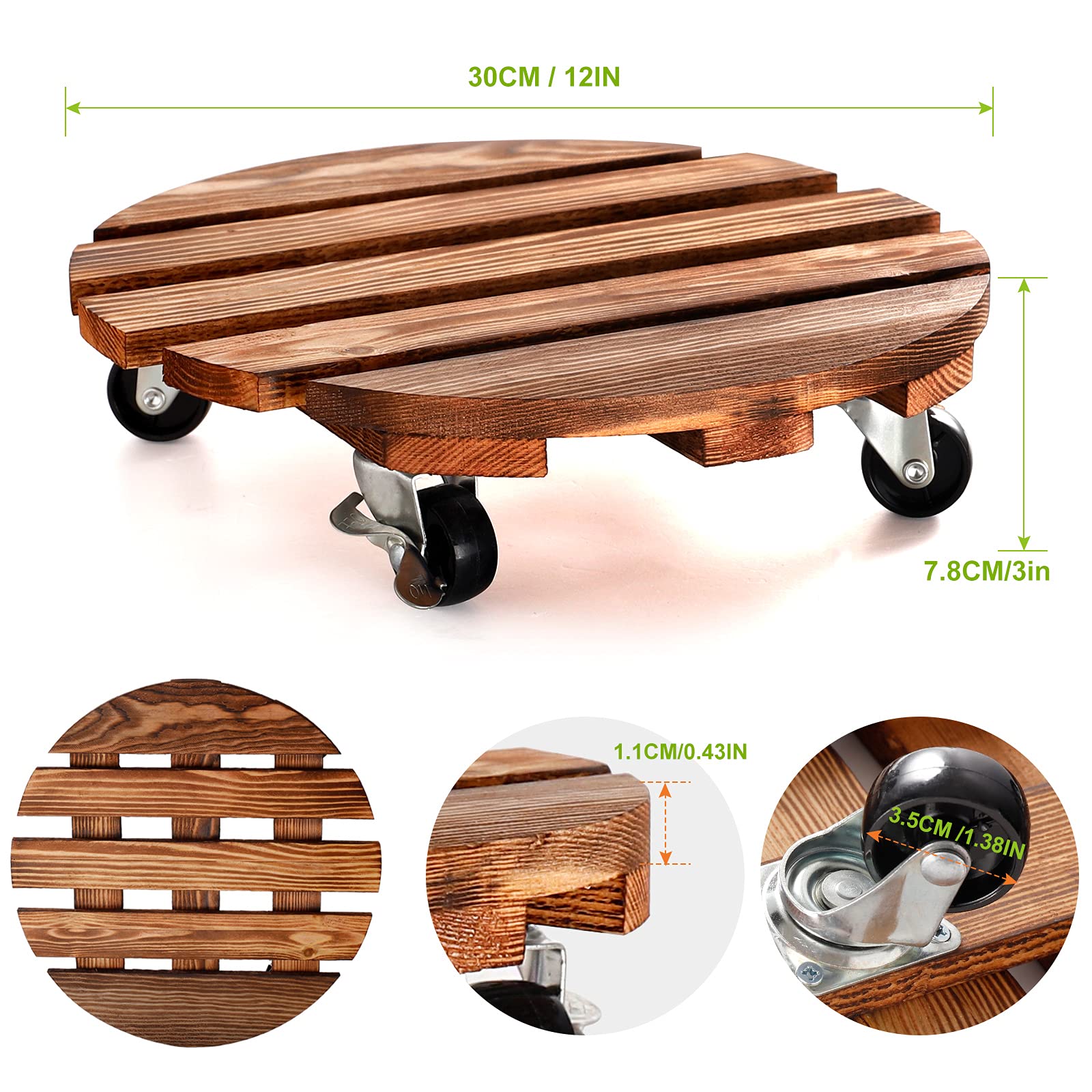 HOHY 12 inch Wooden Plant Caddy close-up of wood finish